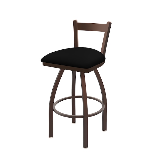 25" Low Back Swivel Counter Stool, Bronze Finish, Black Vinyl Seat